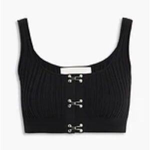 Dion Lee Black Ribbed Crop Top with Hook Details
